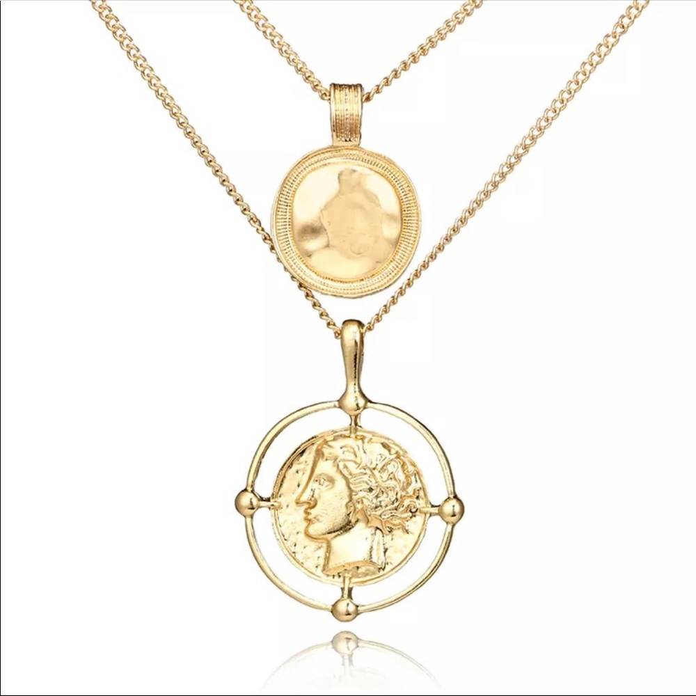 Medallion Coin Layered Necklace - Picture 3 of 7